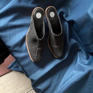 Joie Black Woven Leather Mule with Tan Trim